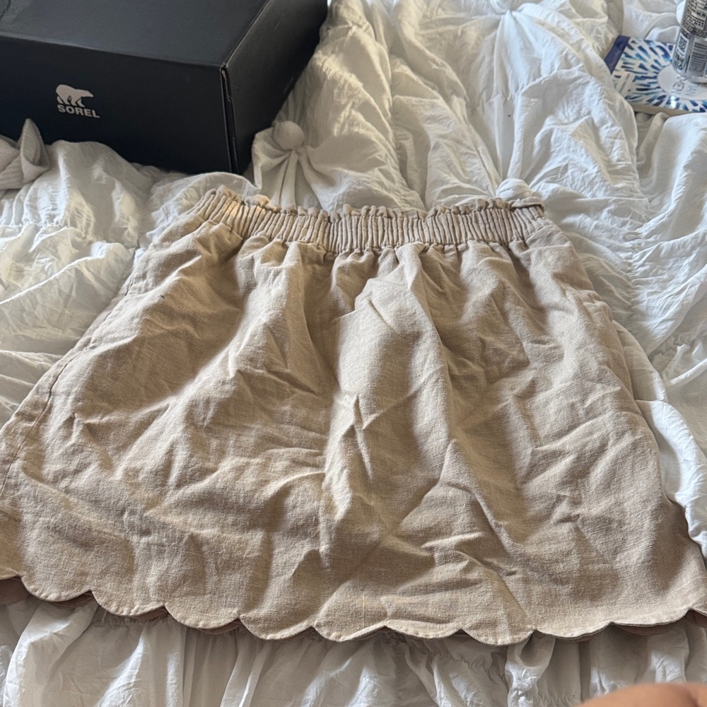 Sorel Beige Mini Skirt with Scalloped Hem